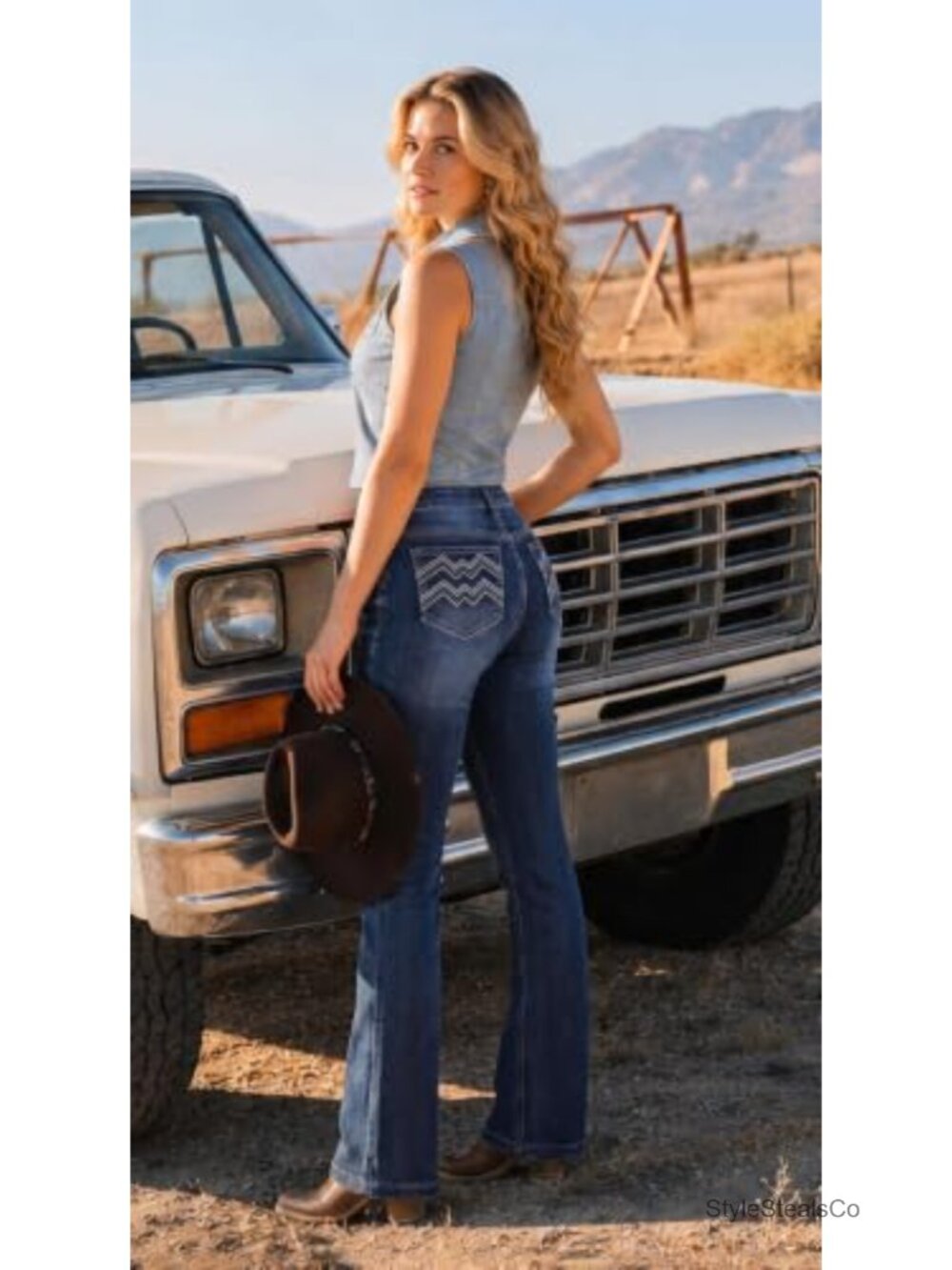 Mid Rise Bootcut Jeans Western Stretchy Straight Leg Denim Pants - Picture 3 of 6